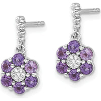 14K White Gold Amethyst and Diamond Drop Earrings - 0.09 Carat Amethyst, 0.003 Carat Diamond by Monteluci Fine Jewelry
