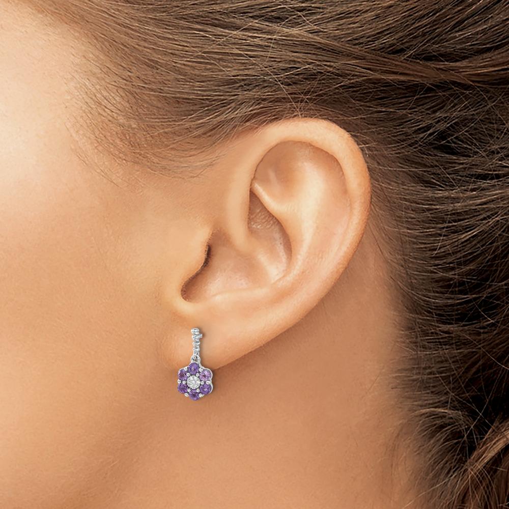 14K White Gold Amethyst and Diamond Drop Earrings - 0.09 Carat Amethyst, 0.003 Carat Diamond by Monteluci Fine Jewelry