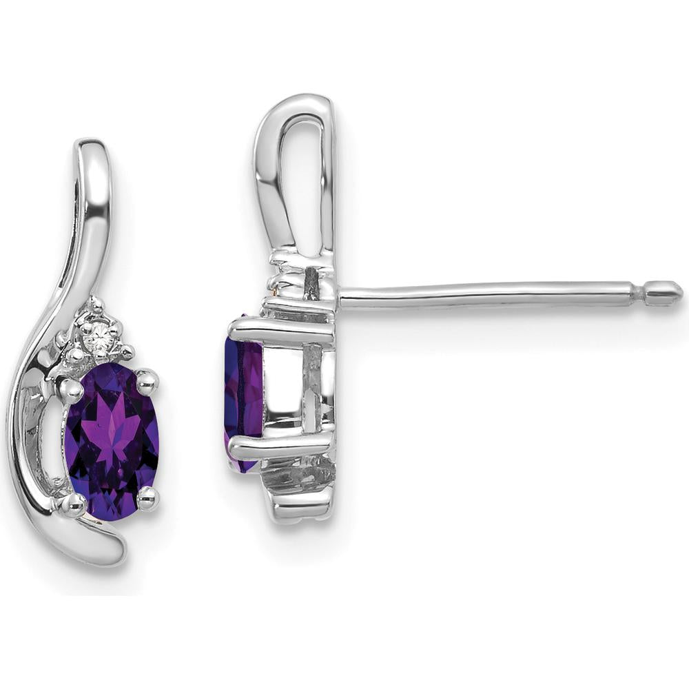 14K White Gold Amethyst and Diamond Drop Earrings - 0.23 Carat Amethyst, 0.01 Carat Total Diamond Weight by Oro Pregiato