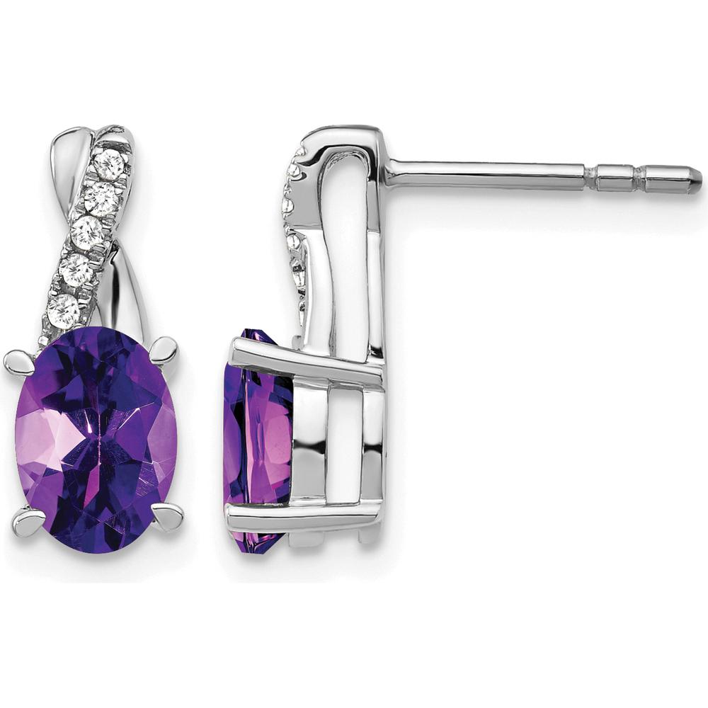 14K White Gold Amethyst and Diamond Drop Earrings - 0.75 Carat Total Amethyst Weight, 0.006 Carat Total Diamond Weight by Oro Pregiato