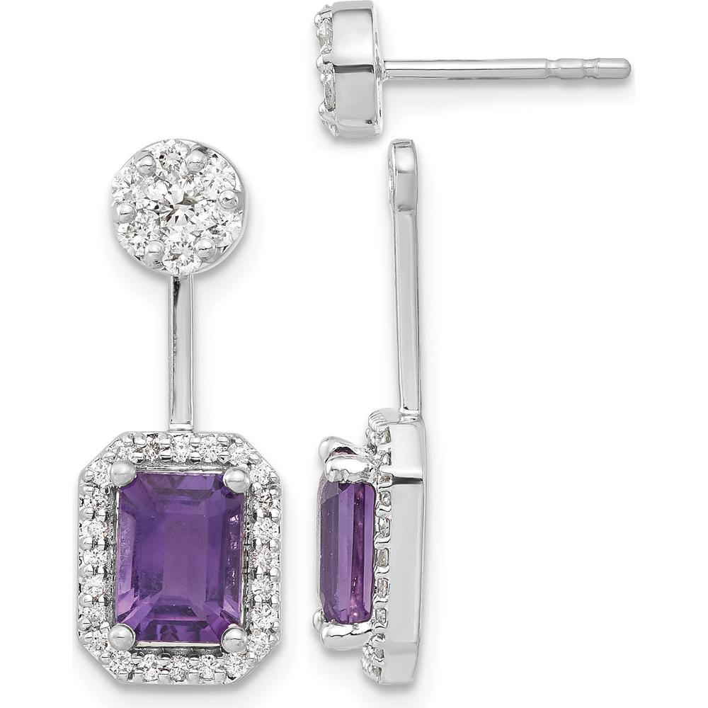 14K White Gold Amethyst & Diamond Drop Earrings - 1.1 Carats Total Amethyst Weight, 0.06 Carats Total Diamond Weight by Monteluci Fine Jewelry