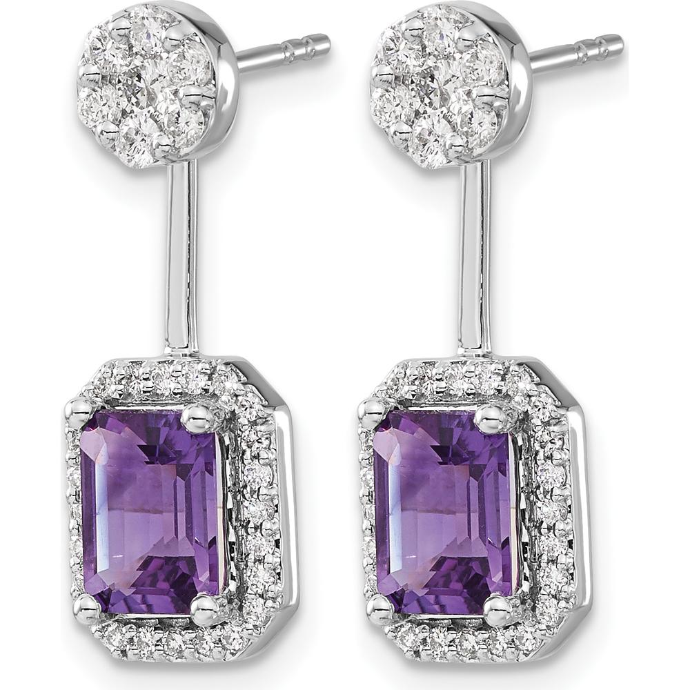 14K White Gold Amethyst & Diamond Drop Earrings - 1.1 Carats Total Amethyst Weight, 0.06 Carats Total Diamond Weight by Monteluci Fine Jewelry