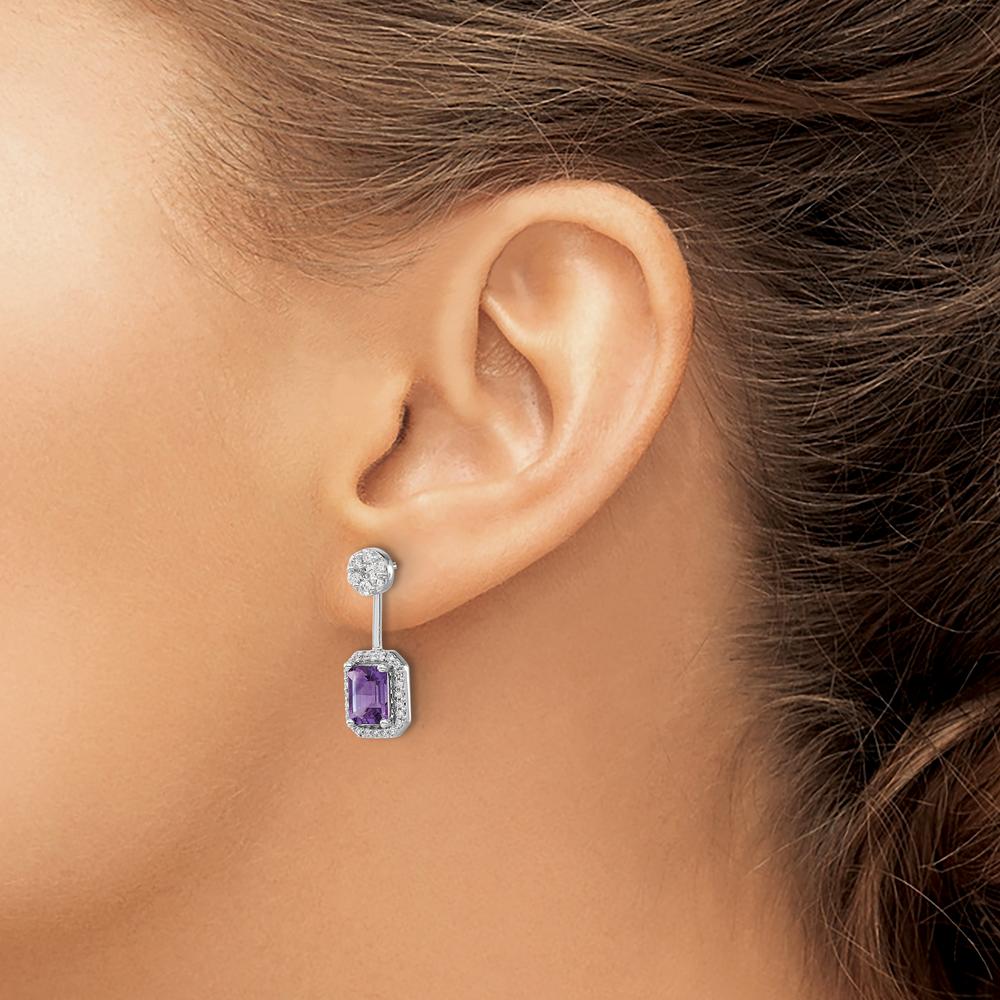 14K White Gold Amethyst & Diamond Drop Earrings - 1.1 Carats Total Amethyst Weight, 0.06 Carats Total Diamond Weight by Monteluci Fine Jewelry