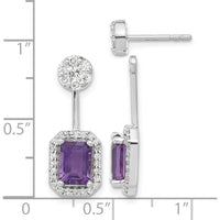 14K White Gold Amethyst & Diamond Drop Earrings - 1.1 Carats Total Amethyst Weight, 0.06 Carats Total Diamond Weight by Monteluci Fine Jewelry