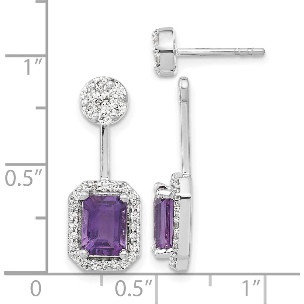 14K White Gold Amethyst & Diamond Drop Earrings - 1.1 Carats Total Amethyst Weight, 0.06 Carats Total Diamond Weight by Monteluci Fine Jewelry
