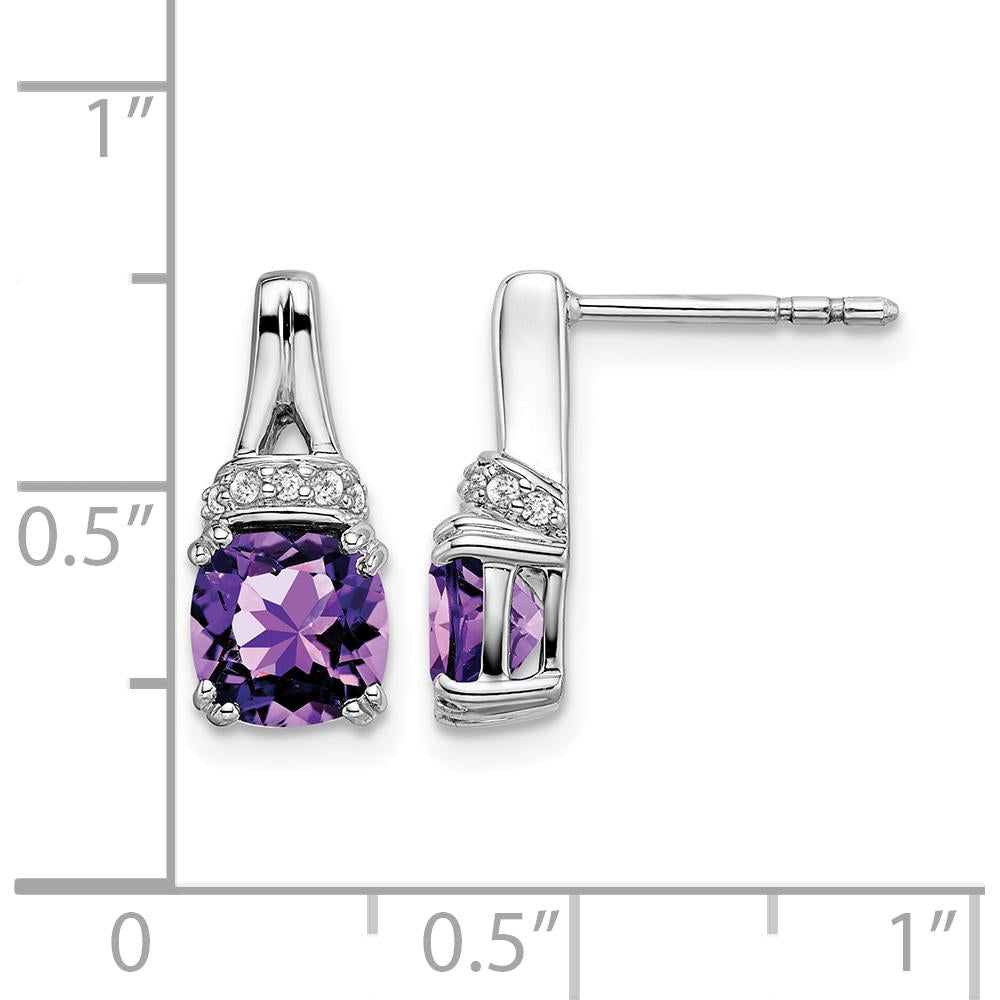 14K White Gold Amethyst and Diamond Drop Earrings - 1.25 Carat Total Amethyst Weight, 0.005 Carat Total Diamond Weight by Monteluci Fine Jewelry
