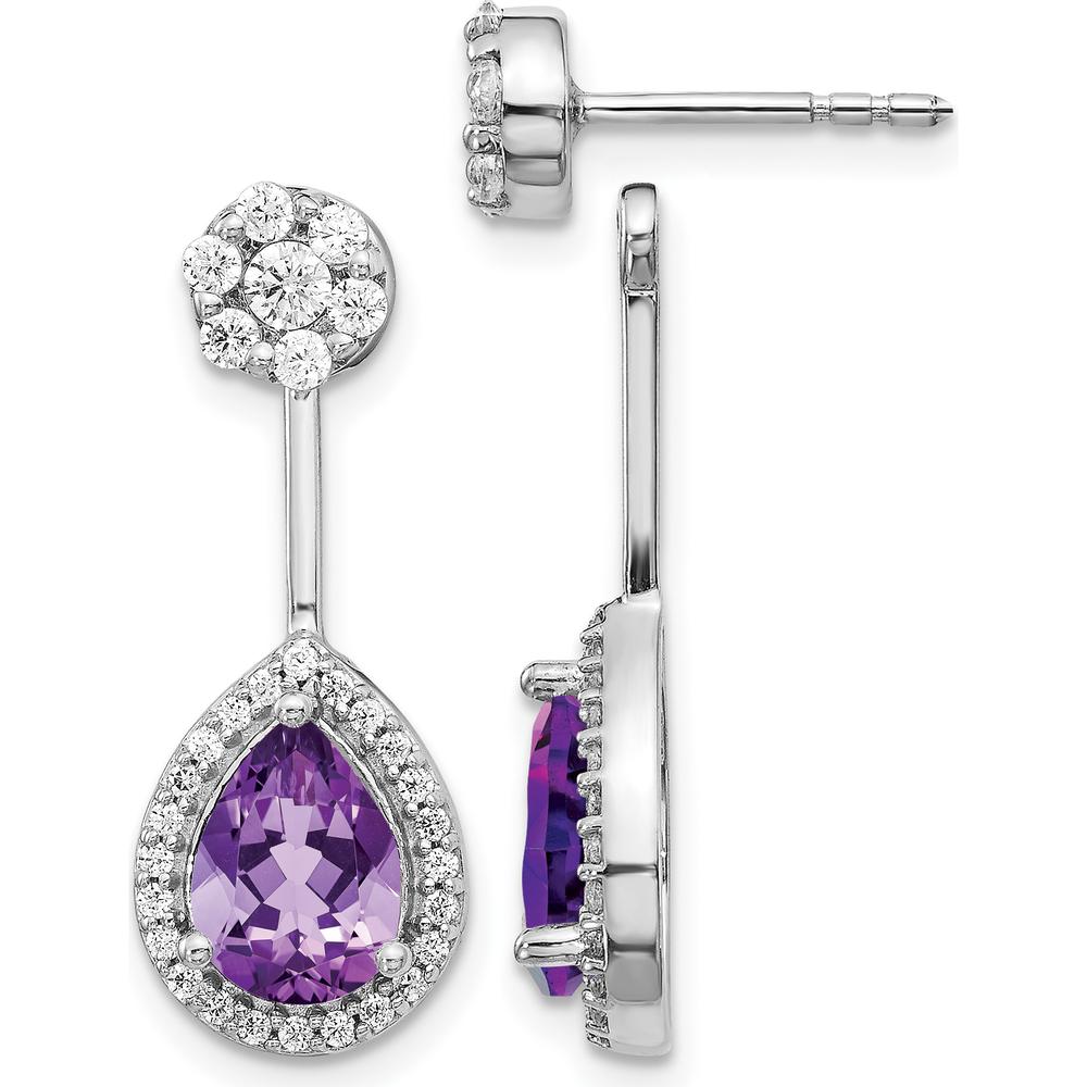 14K White Gold Amethyst and Diamond Drop Earrings - 1.70 Carats Total Gemstone Weight by Monteluci Fine Jewelry