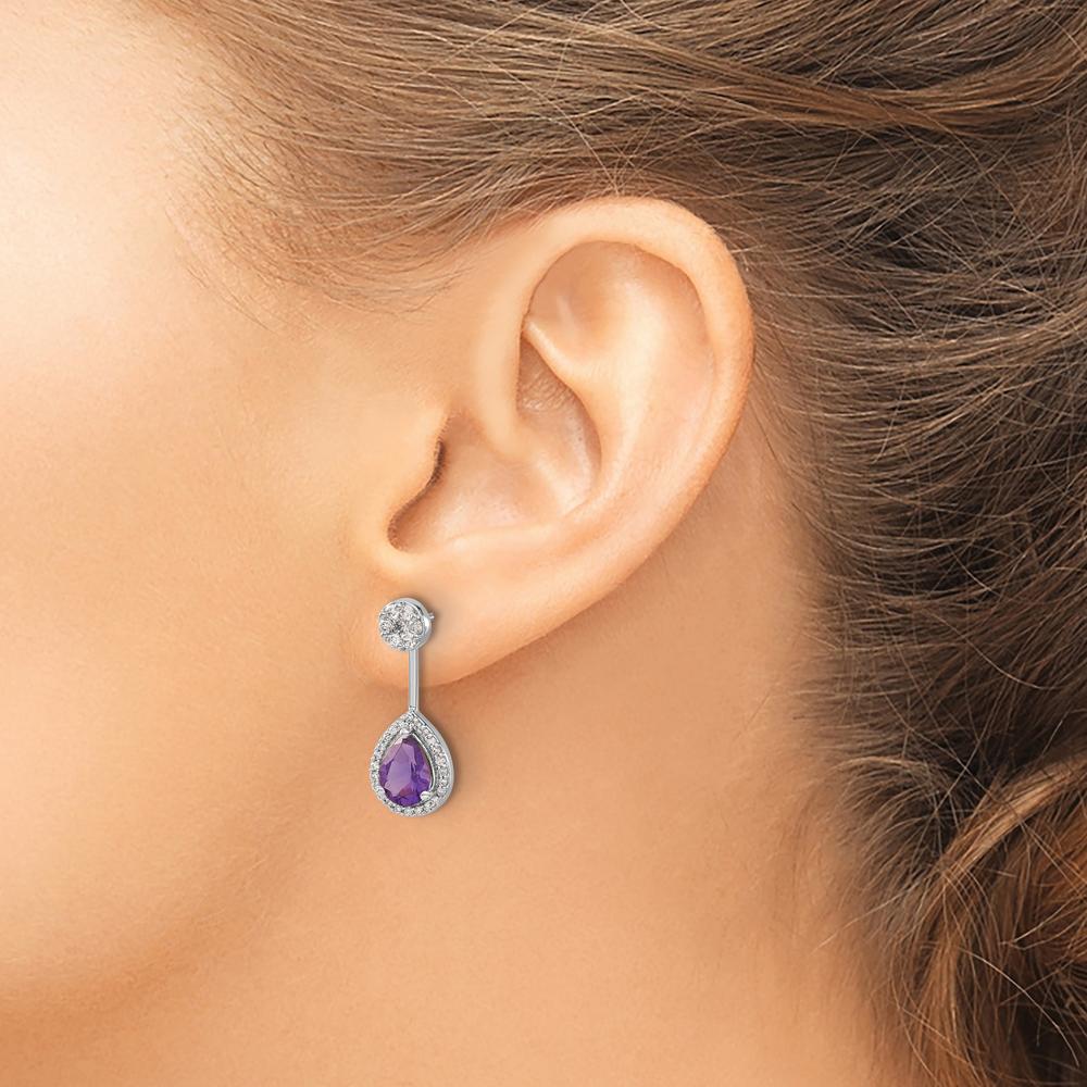 14K White Gold Amethyst and Diamond Drop Earrings - 1.70 Carats Total Gemstone Weight by Monteluci Fine Jewelry