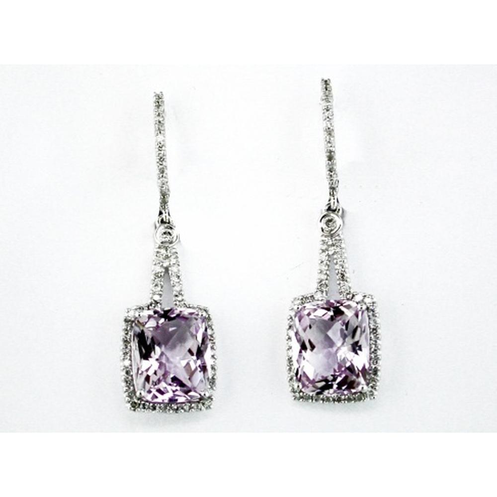 14K White Gold Amethyst & Diamond Drop Earrings - 6.20 Carats Total Amethyst Weight, 0.50 Carats Total Diamond Weight