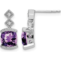 14K White Gold Amethyst and Diamond Drop Earrings with Cushion Cut Amethyst - 1.183 Carat Total Gem Weight by Monteluci Fine Jewelry