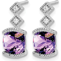 14K White Gold Amethyst and Diamond Drop Earrings with Cushion Cut Amethyst - 1.183 Carat Total Gem Weight by Monteluci Fine Jewelry