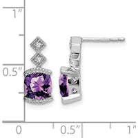 14K White Gold Amethyst and Diamond Drop Earrings with Cushion Cut Amethyst - 1.183 Carat Total Gem Weight by Monteluci Fine Jewelry