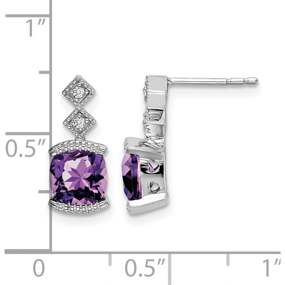 14K White Gold Amethyst and Diamond Drop Earrings with Cushion Cut Amethyst - 1.183 Carat Total Gem Weight by Monteluci Fine Jewelry