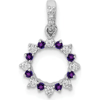 14K White Gold Amethyst and Diamond Fancy Circle Pendant with Round Amethysts and Diamonds - 0.09 Carat Total Diamond Weight by Monteluci Fine Jewelry