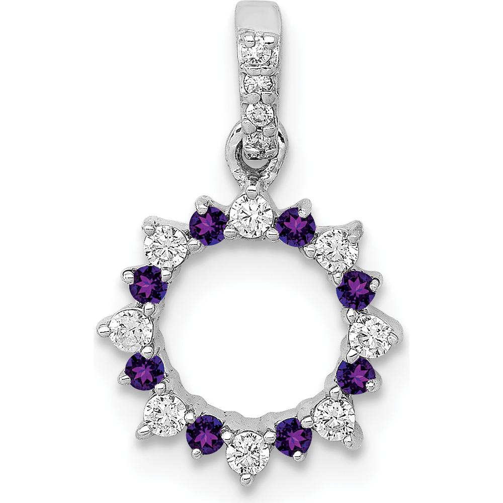 14K White Gold Amethyst and Diamond Fancy Circle Pendant with Round Amethysts and Diamonds - 0.09 Carat Total Diamond Weight by Monteluci Fine Jewelry