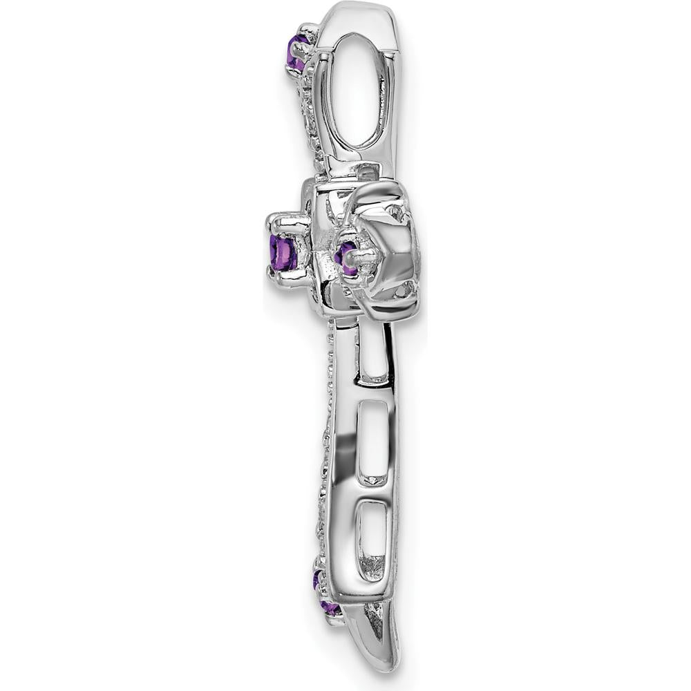 14K White Gold Amethyst and Diamond Fleur de Lis Cross Pendant Slide - 0.12 Carat Total Gem Weight by Lumare Gioia