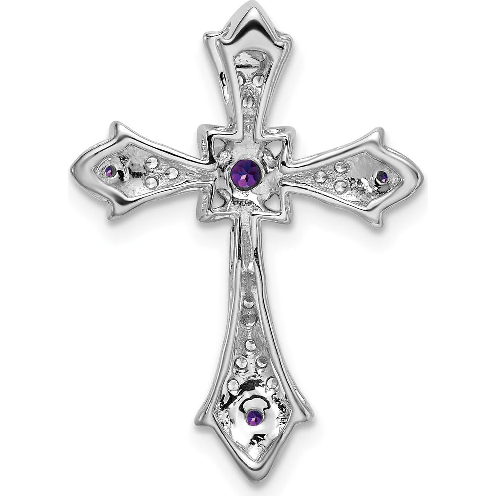 14K White Gold Amethyst and Diamond Fleur de Lis Cross Pendant Slide - 0.12 Carat Total Gem Weight by Lumare Gioia