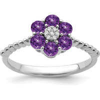 14K White Gold Amethyst and Diamond Floral Ring - 0.60 Carat Amethyst, 0.004 Carat Diamond by 0