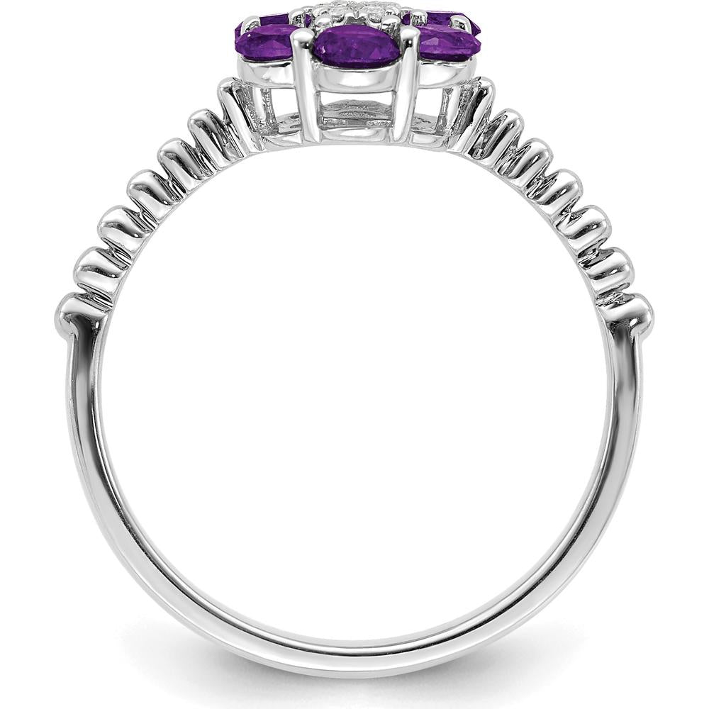 14K White Gold Amethyst and Diamond Floral Ring - 0.60 Carat Amethyst, 0.004 Carat Diamond by 0