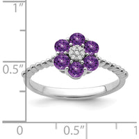 14K White Gold Amethyst and Diamond Floral Ring - 0.60 Carat Amethyst, 0.004 Carat Diamond by 0