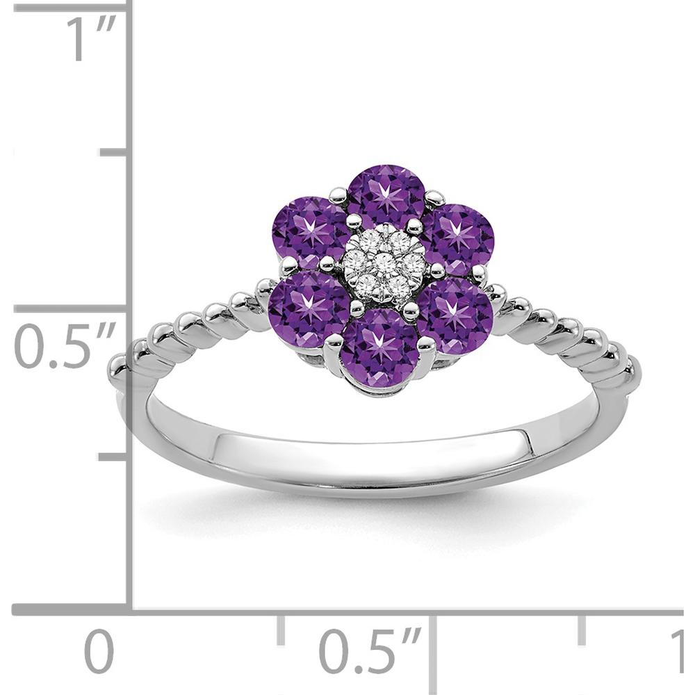 14K White Gold Amethyst and Diamond Floral Ring - 0.60 Carat Amethyst, 0.004 Carat Diamond by 0