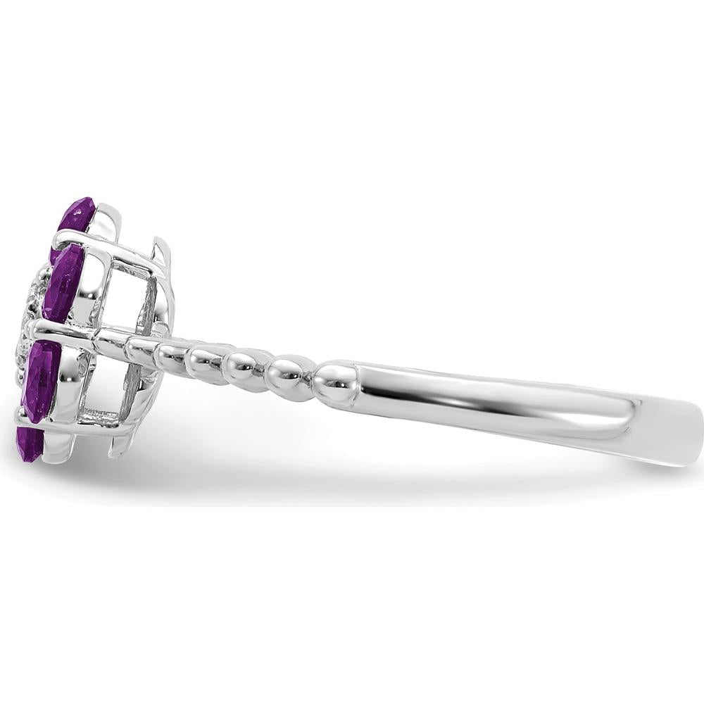 14K White Gold Amethyst and Diamond Floral Ring - 0.60 Carat Amethyst, 0.004 Carat Diamond by 0