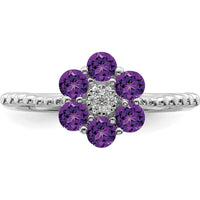 14K White Gold Amethyst and Diamond Floral Ring - 0.60 Carat Amethyst, 0.004 Carat Diamond by 0