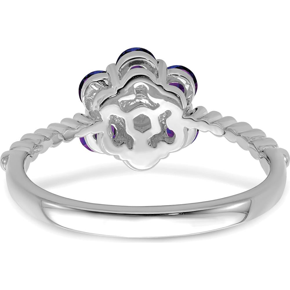 14K White Gold Amethyst and Diamond Floral Ring - 0.60 Carat Amethyst, 0.004 Carat Diamond by 0