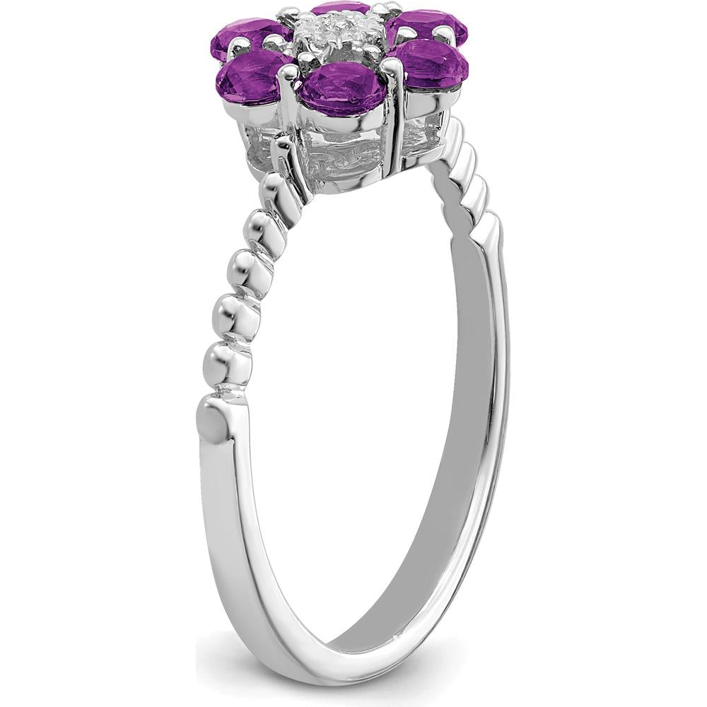 14K White Gold Amethyst and Diamond Floral Ring - 0.60 Carat Amethyst, 0.004 Carat Diamond by 0