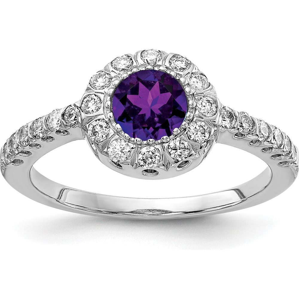 14K White Gold Amethyst and Diamond Halo Ring - 0.42 Carat Amethyst, 0.36 Carat Total Diamond Weight by Monteluci Fine Jewelry