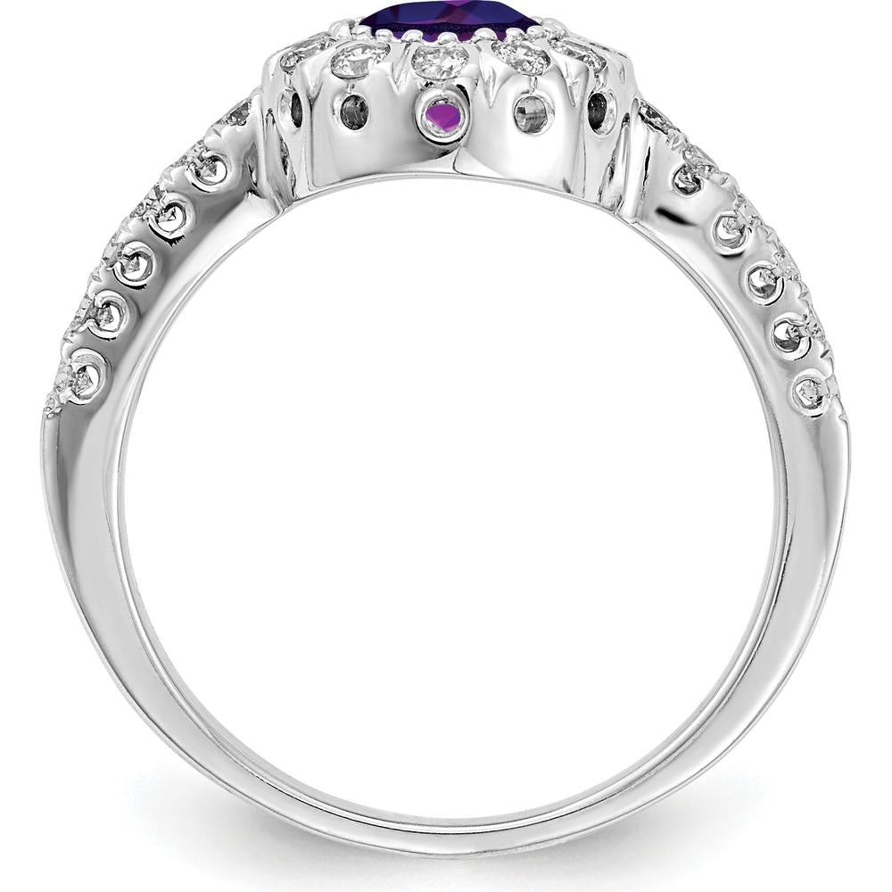 14K White Gold Amethyst and Diamond Halo Ring - 0.42 Carat Amethyst, 0.36 Carat Total Diamond Weight by Monteluci Fine Jewelry
