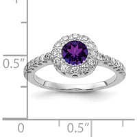 14K White Gold Amethyst and Diamond Halo Ring - 0.42 Carat Amethyst, 0.36 Carat Total Diamond Weight by Monteluci Fine Jewelry