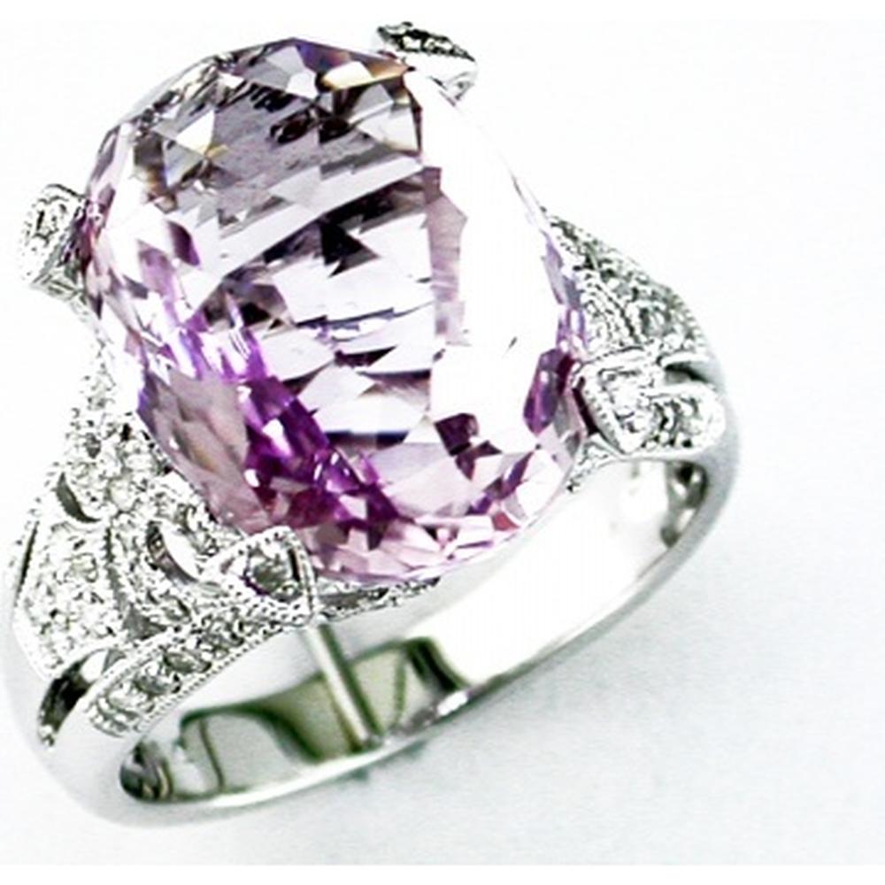 14K White Gold Amethyst & Diamond Halo Ring - 10.70 Carats Amethyst, 0.55 Carats Round Diamonds