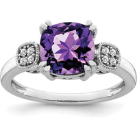 14K White Gold Amethyst and Diamond Halo Ring with 1.97 Carat Amethyst and 0.08 Carat Diamond by 0