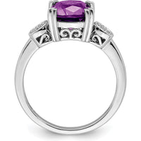 14K White Gold Amethyst and Diamond Halo Ring with 1.97 Carat Amethyst and 0.08 Carat Diamond by 0