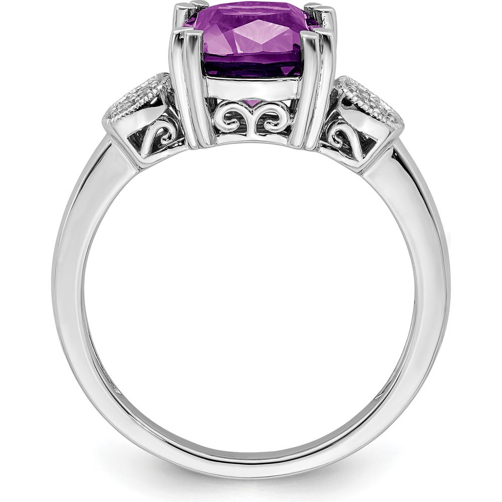 14K White Gold Amethyst and Diamond Halo Ring with 1.97 Carat Amethyst and 0.08 Carat Diamond by 0