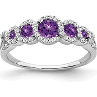 14K White Gold Amethyst and Diamond Halo Ring with Round Amethysts and Diamonds - 0.21 Carat Total Amethyst Weight by 0