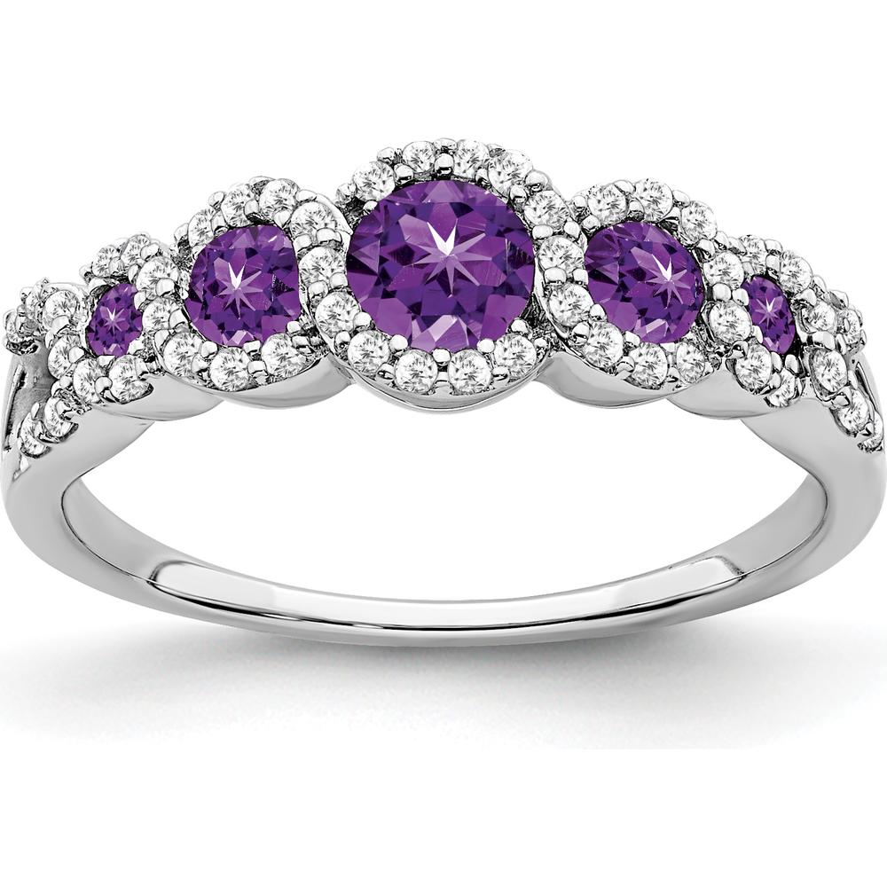 14K White Gold Amethyst and Diamond Halo Ring with Round Amethysts and Diamonds - 0.21 Carat Total Amethyst Weight by 0