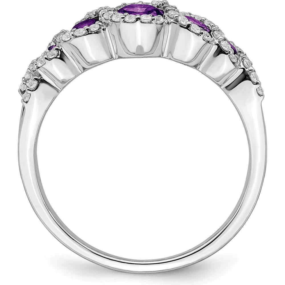 14K White Gold Amethyst and Diamond Halo Ring with Round Amethysts and Diamonds - 0.21 Carat Total Amethyst Weight by 0