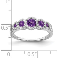 14K White Gold Amethyst and Diamond Halo Ring with Round Amethysts and Diamonds - 0.21 Carat Total Amethyst Weight by 0