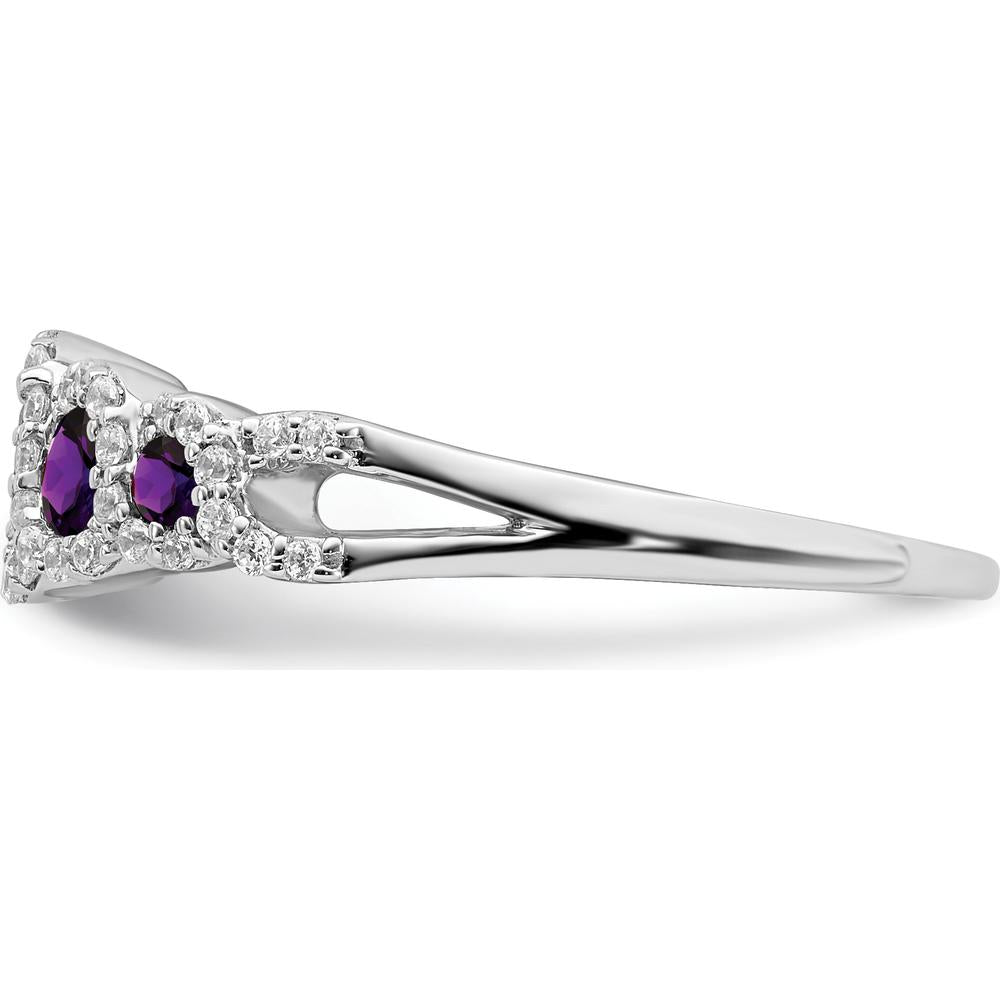 14K White Gold Amethyst and Diamond Halo Ring with Round Amethysts and Diamonds - 0.21 Carat Total Amethyst Weight by 0
