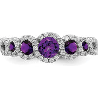 14K White Gold Amethyst and Diamond Halo Ring with Round Amethysts and Diamonds - 0.21 Carat Total Amethyst Weight by 0