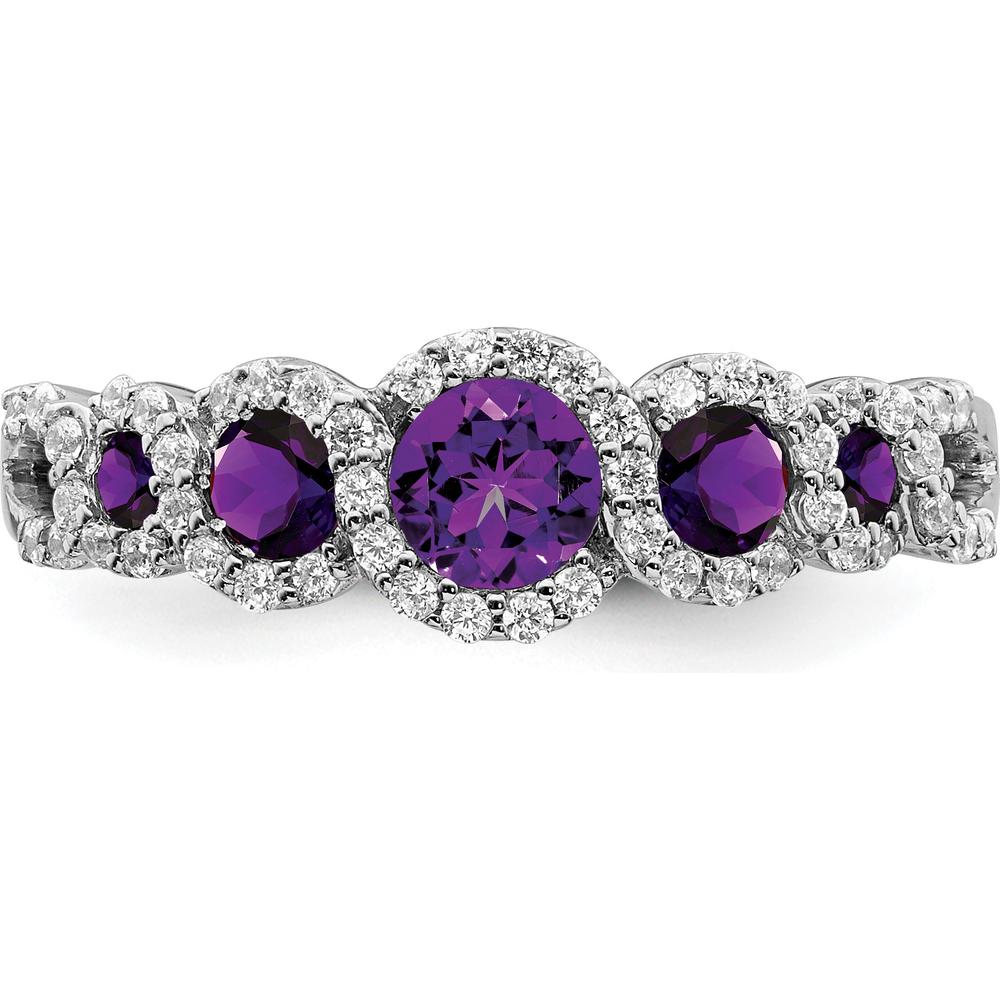 14K White Gold Amethyst and Diamond Halo Ring with Round Amethysts and Diamonds - 0.21 Carat Total Amethyst Weight by 0