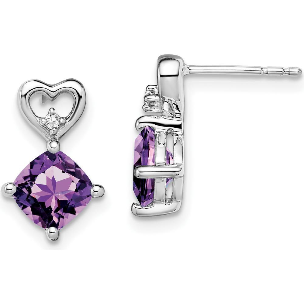 14K White Gold Amethyst and Diamond Heart Drop Earrings - 1.25 Carat Total Amethyst Weight by Oro Pregiato