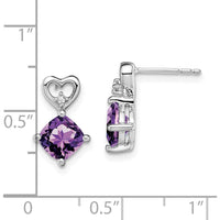 14K White Gold Amethyst and Diamond Heart Drop Earrings - 1.25 Carat Total Amethyst Weight by Oro Pregiato