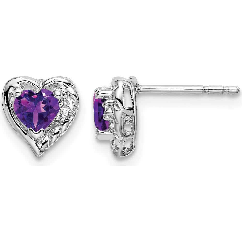 14K White Gold Amethyst and Diamond Heart Earrings - 0.3137 Carat Total Amethyst Weight, 0.007 Carat Total Diamond Weight by Monteluci Fine Jewelry