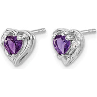 14K White Gold Amethyst and Diamond Heart Earrings - 0.3137 Carat Total Amethyst Weight, 0.007 Carat Total Diamond Weight by Monteluci Fine Jewelry