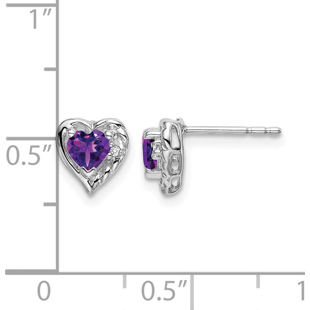 14K White Gold Amethyst and Diamond Heart Earrings - 0.3137 Carat Total Amethyst Weight, 0.007 Carat Total Diamond Weight by Monteluci Fine Jewelry