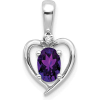 14K White Gold Amethyst and Diamond Heart Pendant - 0.45 Carat Amethyst, 0.007 Carat Diamond by Oro Pregiato