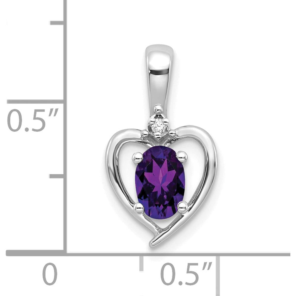 14K White Gold Amethyst and Diamond Heart Pendant - 0.45 Carat Amethyst, 0.007 Carat Diamond by Oro Pregiato